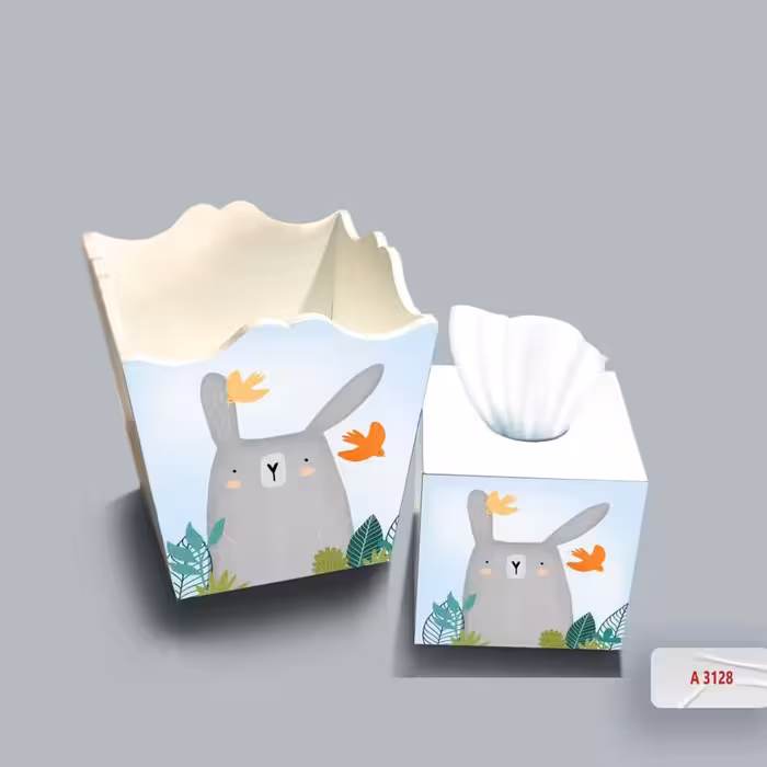 ست سطل و جا دستمال چوبی کودک طرح خرگوش کد A3128