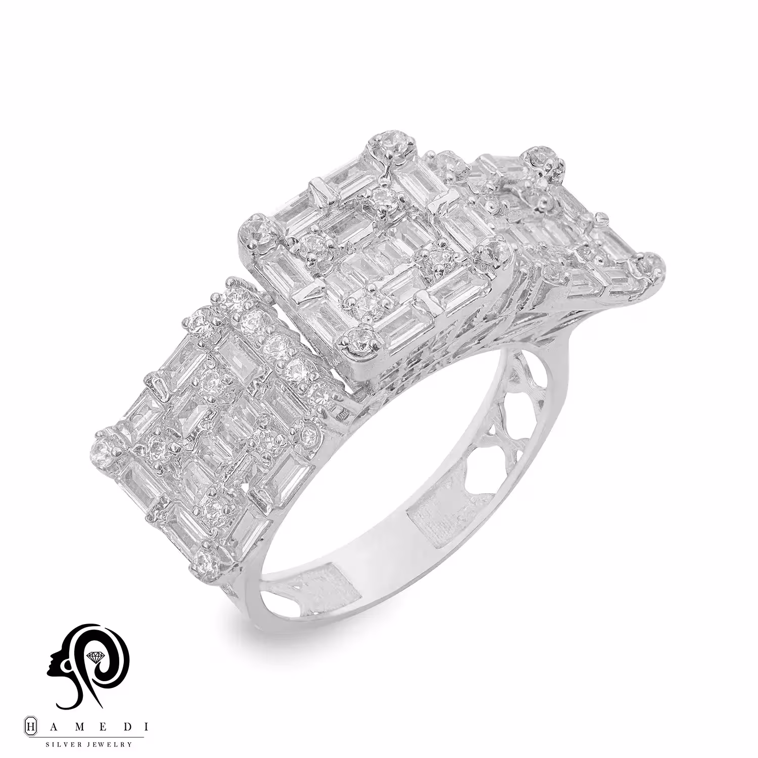 انگشتر نقره زنانه مجلسی جواهری مدل RIL E53