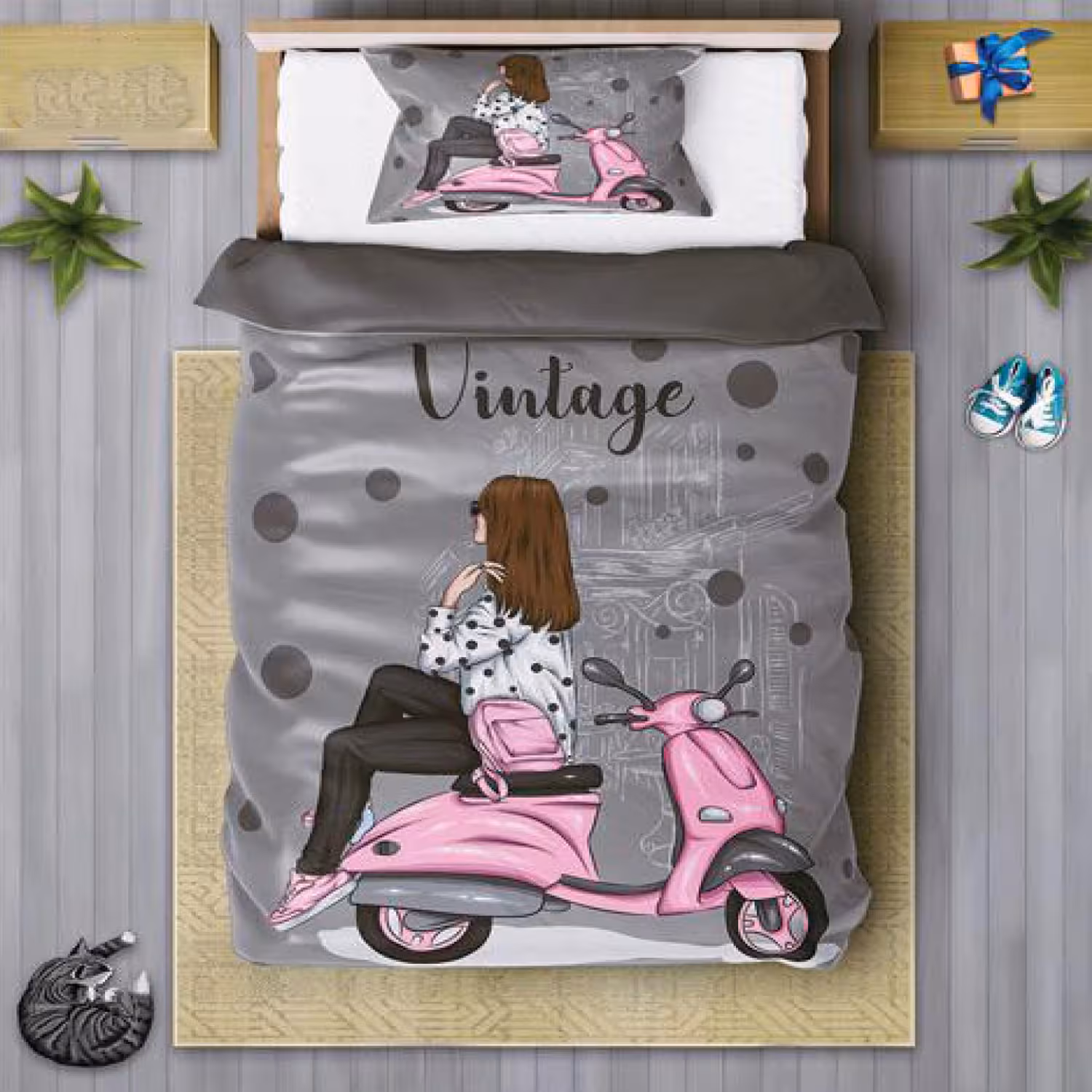 سرویس روتختی دخترانه چیداری مدل 7144 یک نفره چهار تکه