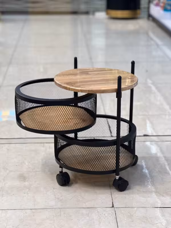 سبد سیب زمینی پیاز(جا پیازی) توری فلزی چرخدار 2 و 3 طبقه صفحه چوب