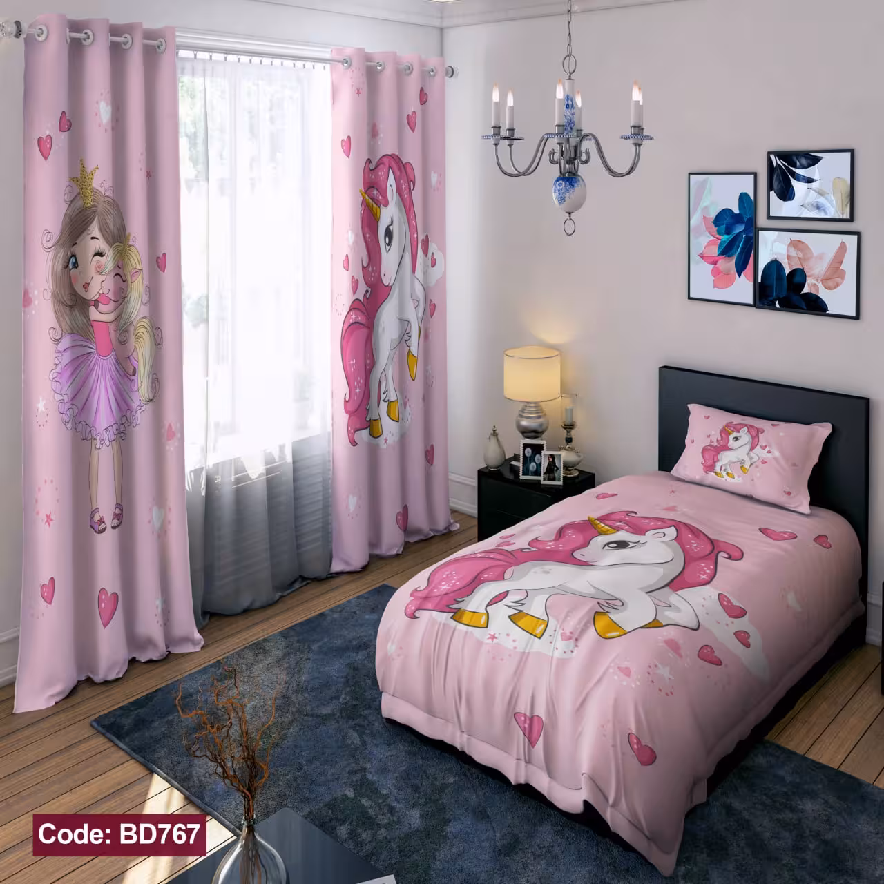 پرده پانچی مخمل چاپی دخترانه کد 767