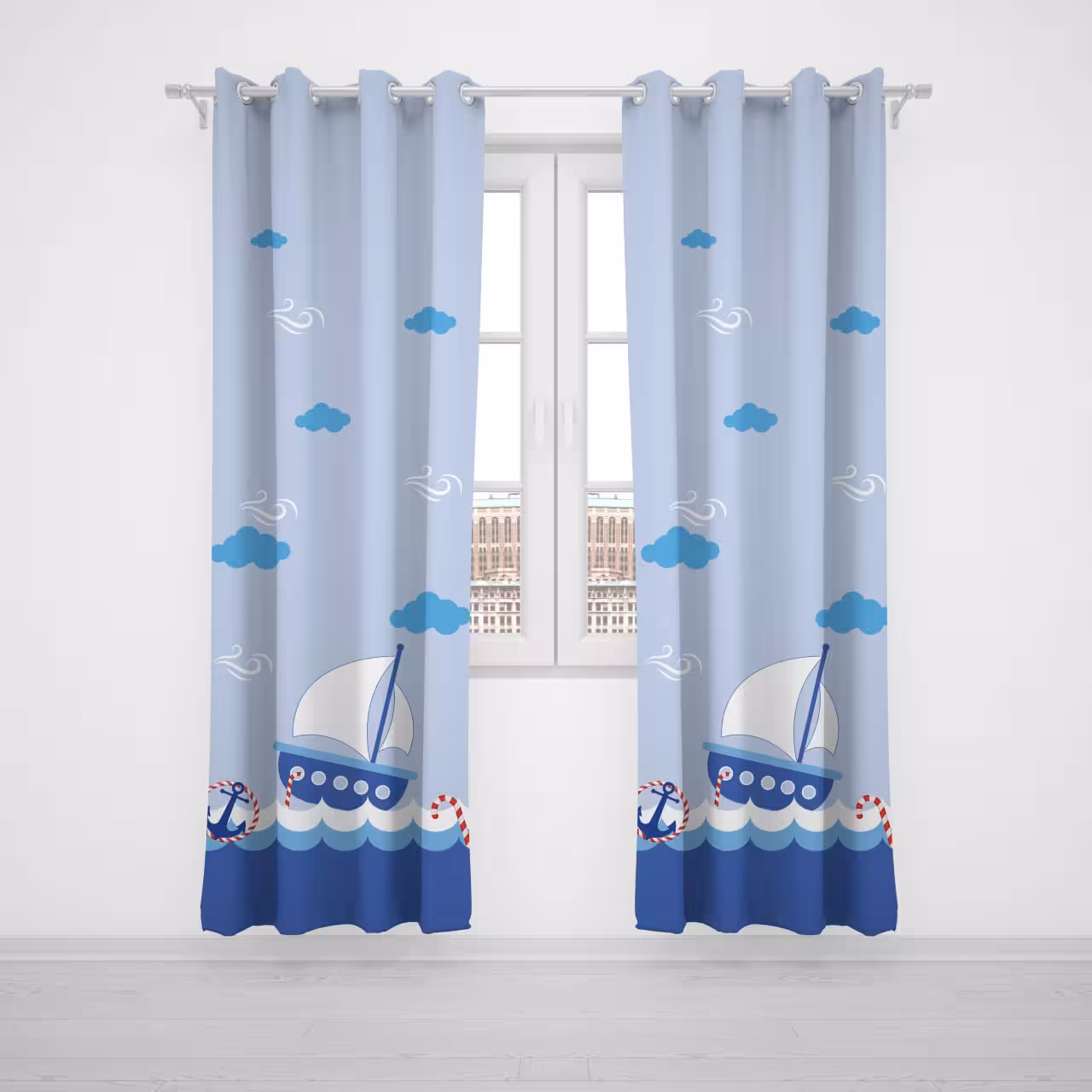 پرده پنلی بچگانه طرح قایق کد A2729