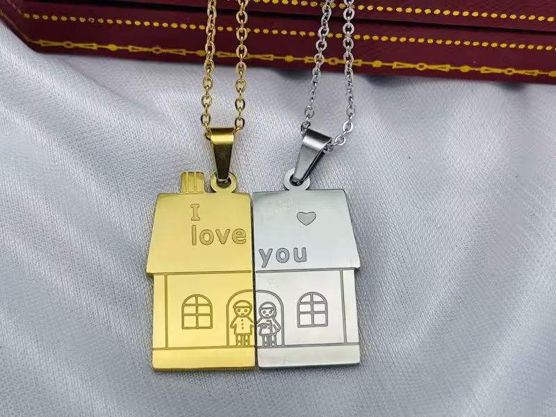 گردنبند دونفره طرح خانه طلایی نقره ای