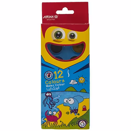 آبرنگ 12 رنگ بیضی آریا جعبه طلقی