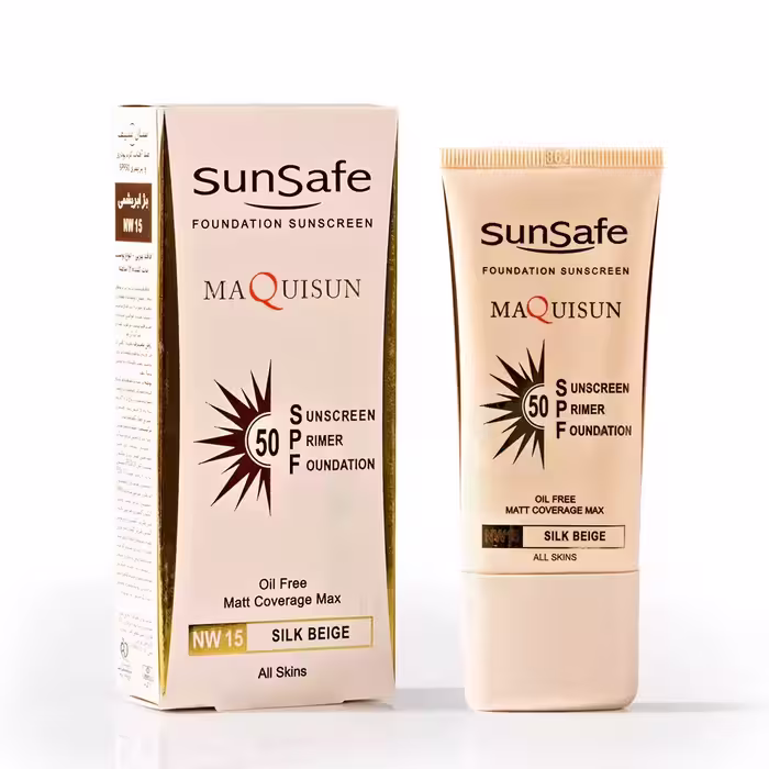 ضدافتاب کرم پودری و پرایمری SPF50 بژ ابریشمی NW15 سان سیف