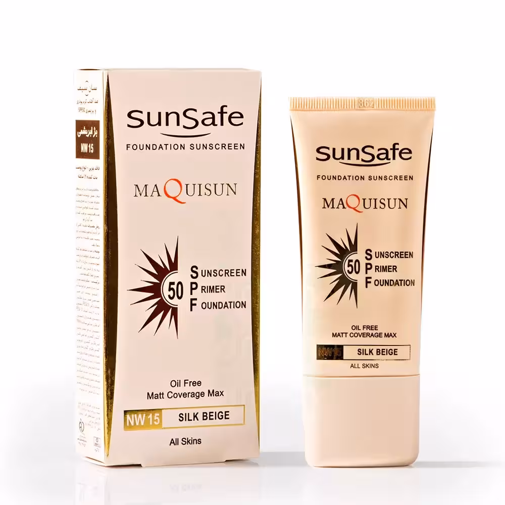 ضدافتاب کرم پودری و پرایمری SPF50 بژ ابریشمی NW15 سان سیف