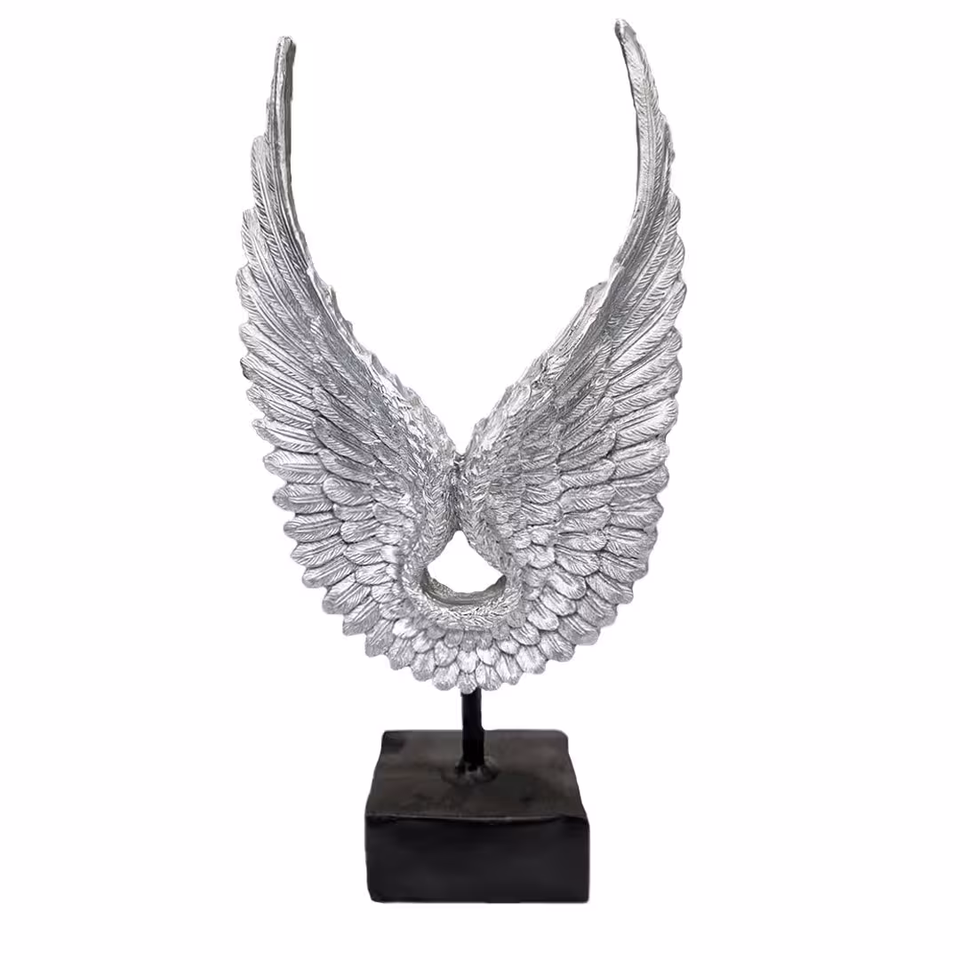 دکوری مجسمه بال سیمرغ  نقره ای  پایه مشکی پلی استری