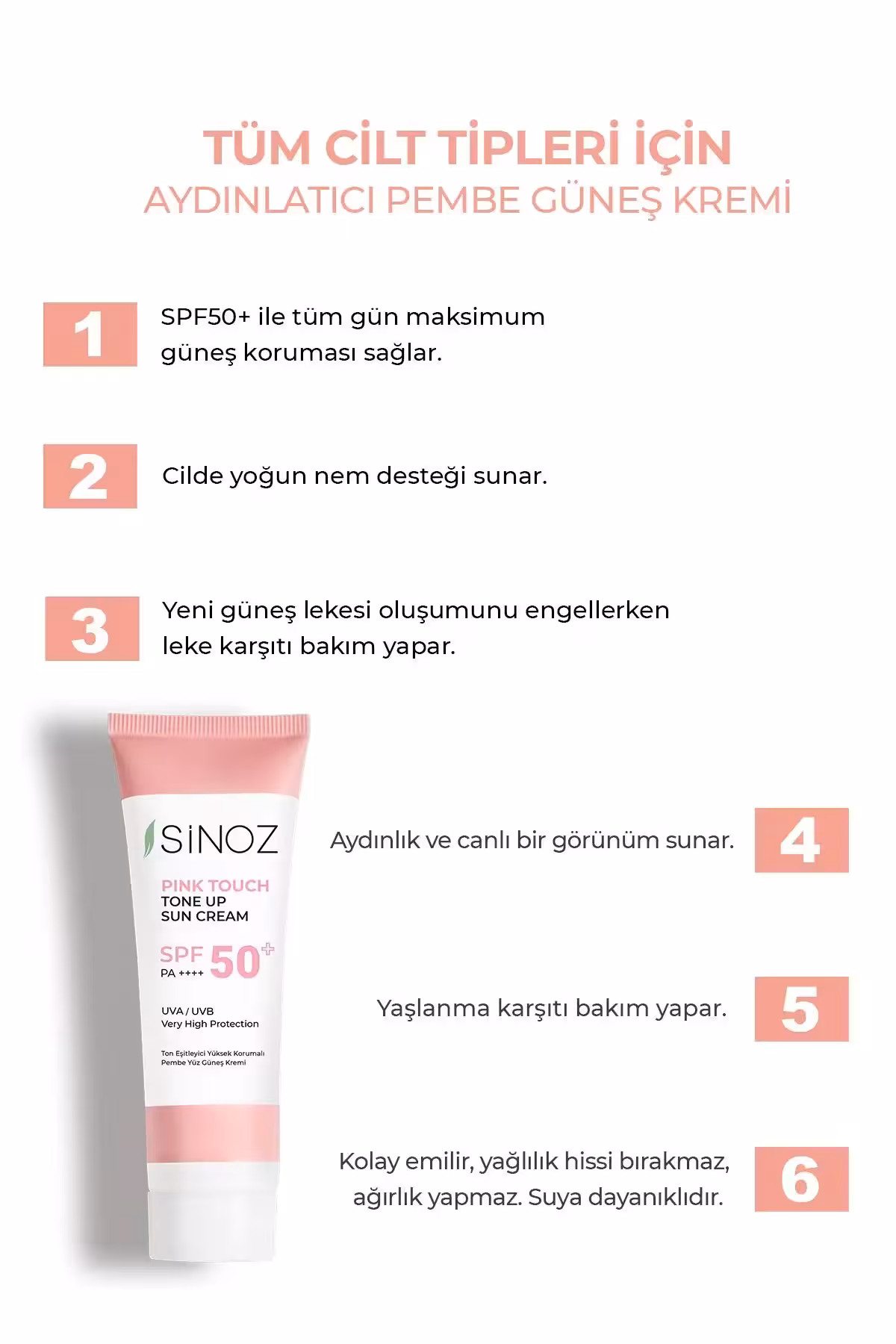 کرم ضد آفتاب روشن کننده صورت صورتی SPF50 50ml - مناسب برای تمام انواع پوست - PA - 9798