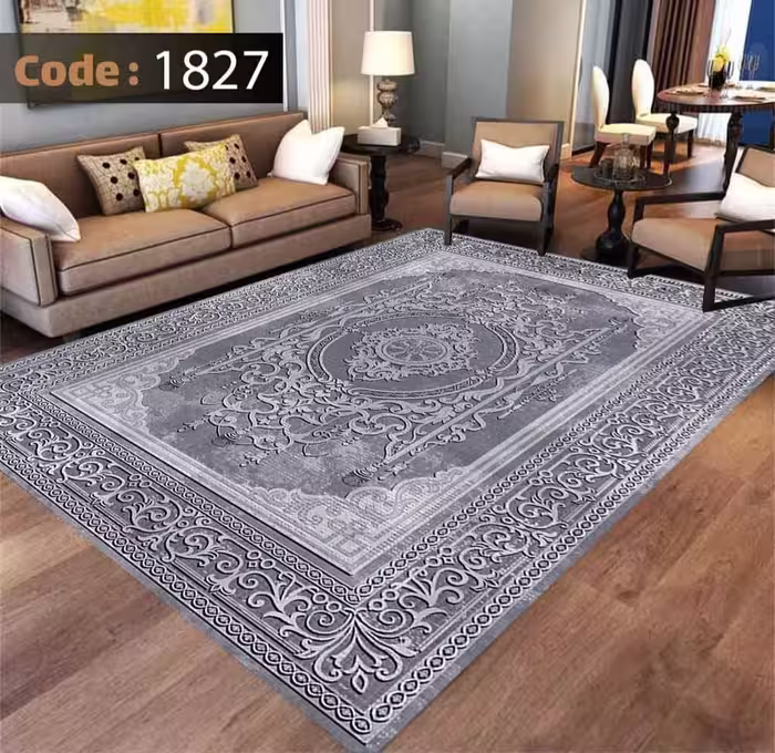 کاورفرش روفرشی دورکشدار گوشه لیفه ای طوسی کرم کد 1827