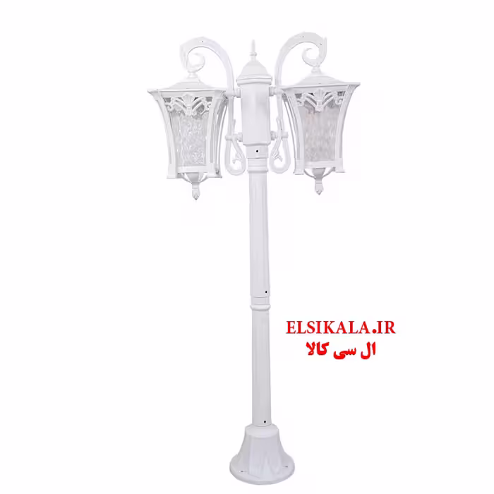 چراغ حیاطی مدل کاسپین دوشعله مشکی مسی سفید با پایه و بدون پایه