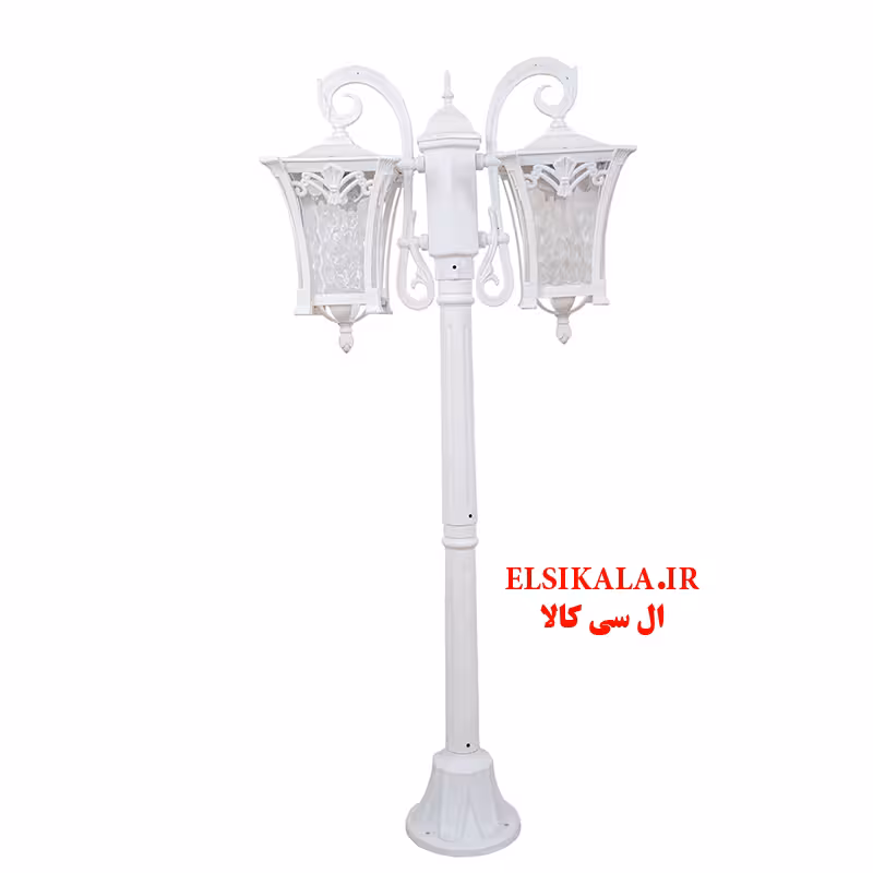چراغ حیاطی مدل کاسپین دوشعله مشکی مسی سفید با پایه و بدون پایه