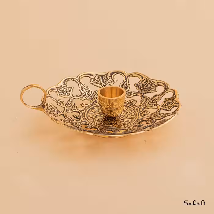 شمعدان برنجی آنتیک انگشتی مشبک جفت مدل تارا