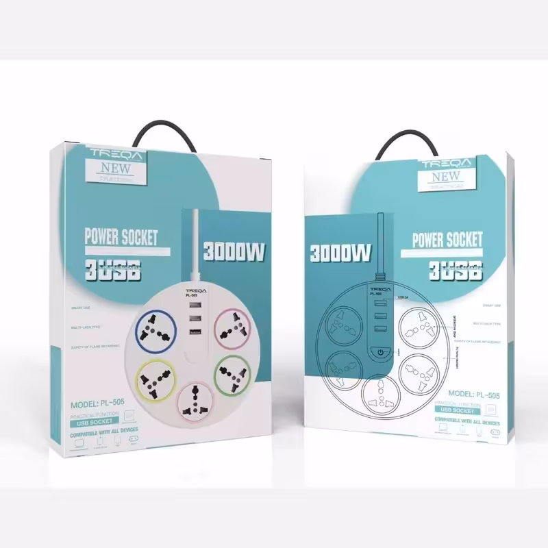 سه راهی چند راهی سیار برق پورت USB شارژ، TREQA PL-505 برند معتبر با کیفیت عالی