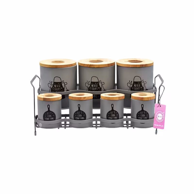 ست جای ادویه 7 پارچه بی.وی.کی مدل درب چوب کد 863215