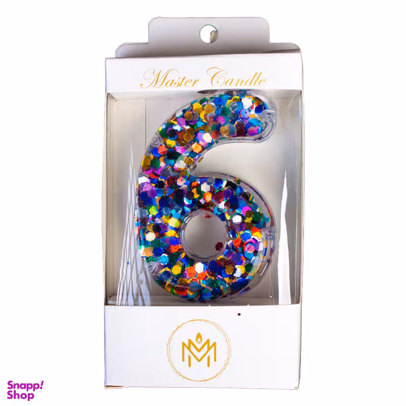 شمع تولد مدل لاکچری پولک دار طرح عدد 6