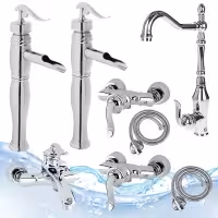 ست 8 عددی شیرآلات بامبو سنگین وزن همراه با روشویی پایه بلند