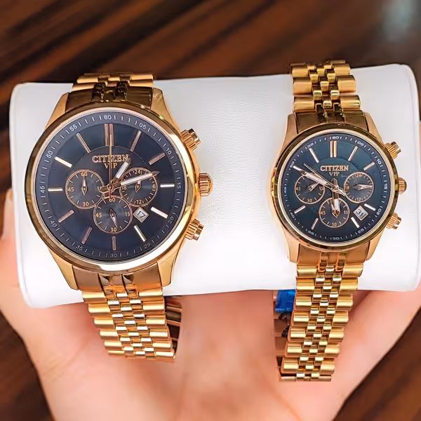 ساعت مچی ست زنانه مردانه سیتیزن مشکی رزگلد مدل VIP-5567G (سه موتوره)