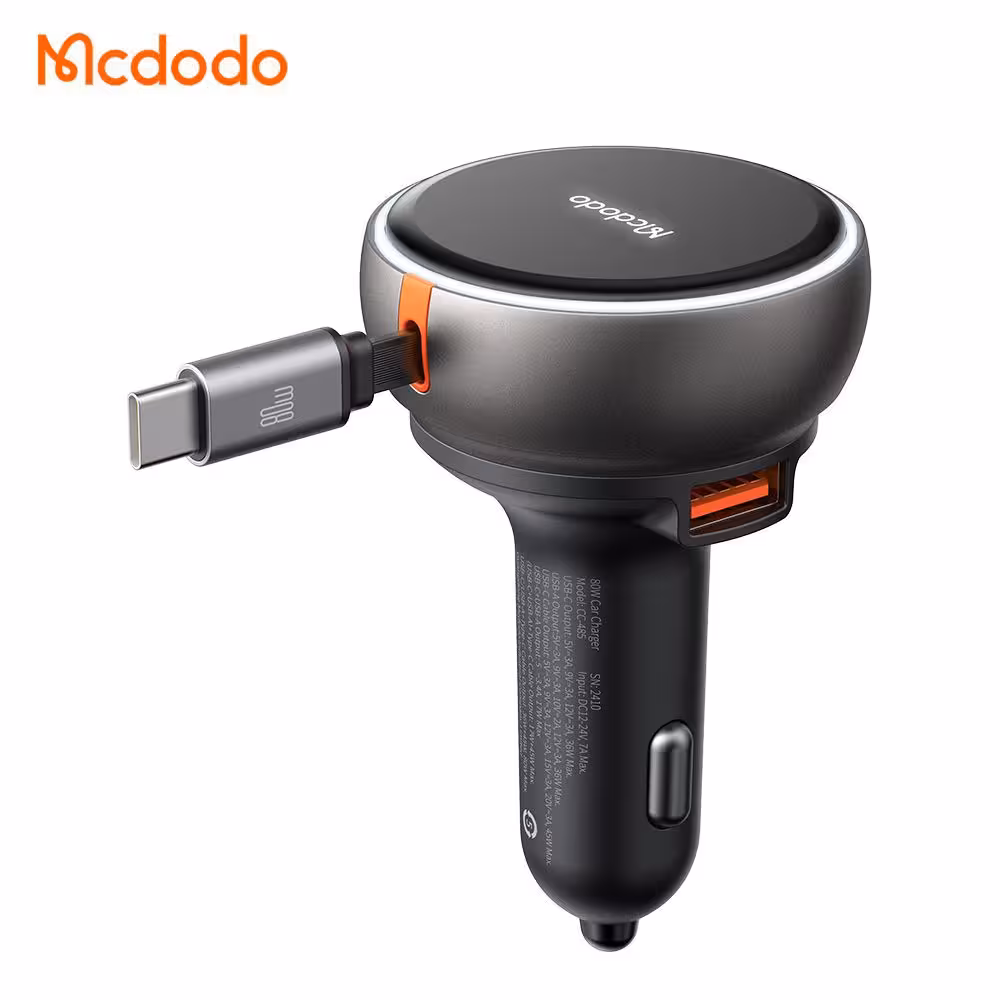 شارژر فندکی مکدودو 3 پورت با کابل متصل مدل Mcdodo CC-4850 80W