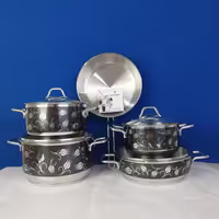 سرویس قابلمه استیل 9 پارچه گلدار سوفرام مشکی ترکیه