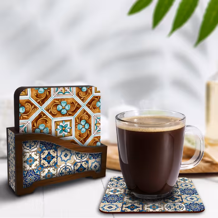 زیر لیوانی لوکسینو مدل کاشی های آنتیک مجموعه 6 عددی