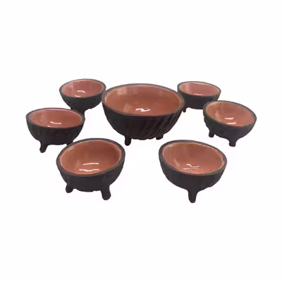 کاسه سفالی مدل هفت سین طرح چوب مجموعه 7 عددی