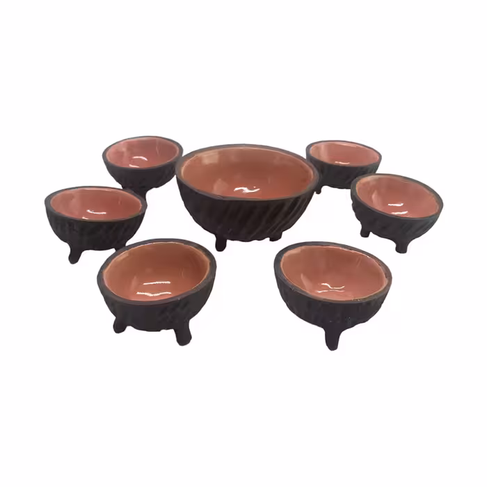 کاسه سفالی مدل هفت سین طرح چوب مجموعه 7 عددی