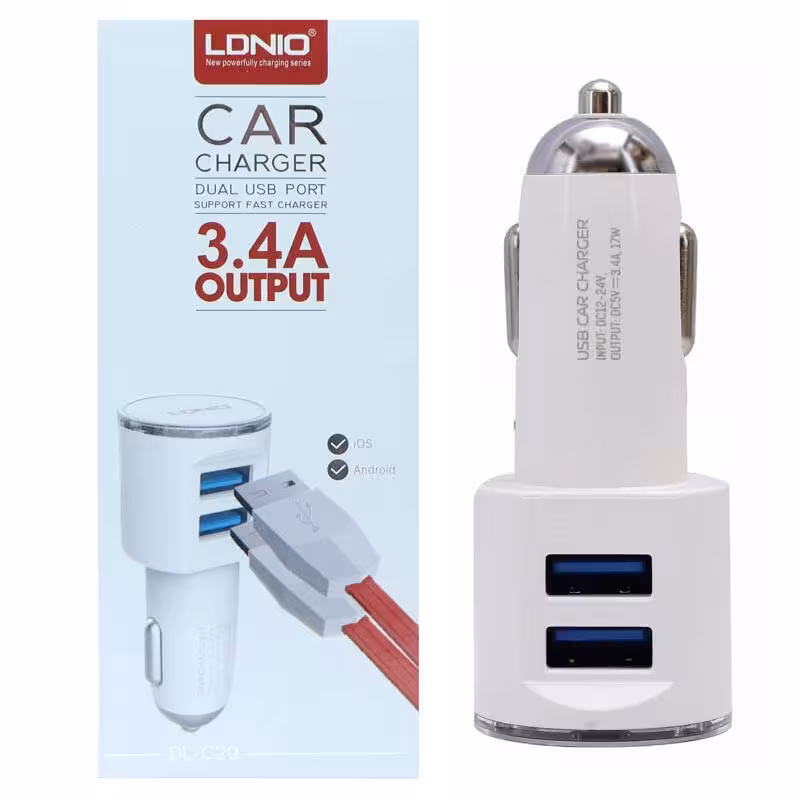 شارژر فندکی LDNIO DL C29 3 4A HighCopy   کابل میکرو یو اس بی