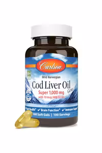 سافت‌ ژل روغن کبد ماهی حاوی ویتامین‌ A و D3 برند Carlson ـ بسته 100 عددی