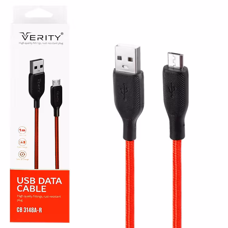 کابل دیتا و شارژ اندروید VERITY مدل 3148 قرمز