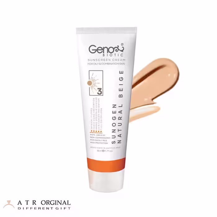 کرم ضد آفتاب بژ طبیعی ژنو بایوتیک با SPF50 مناسب پوست چرب و مختلط