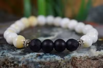 دستبند مهره سنگ صدف و اونیکس