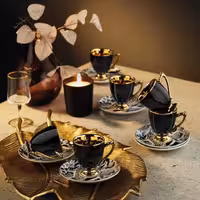 ست 12 پارچه فنجان قهوه آریلدیز Aryıldız مدل Paiso – برای 6 نفر با طراحی خاص و دسته‌دار طلایی