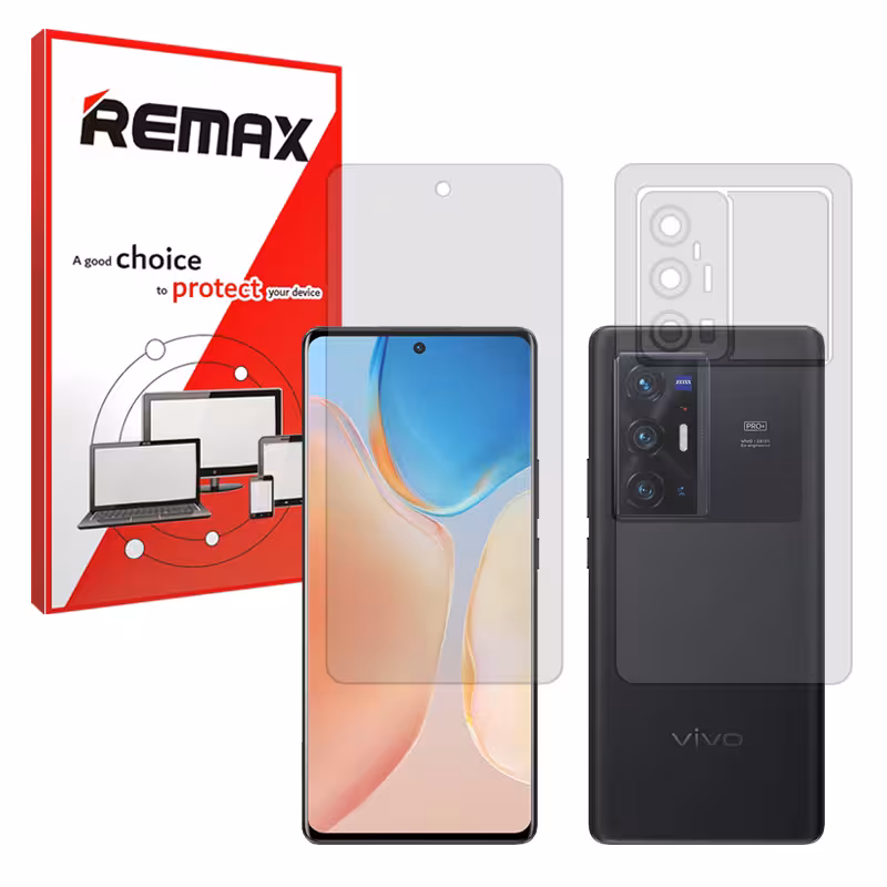 گلس صفحه نمایش و پشت گوشی ویوو X70 Pro Plus مدل هیدروژلی شفاف برند ریمکس کد SS
