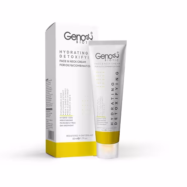 کرم رطوبت رسان صورت و گردن پوست چرب و مختلط ژنوبایوتیک HYDRATING DETOXIFYING GENO BIOTIC