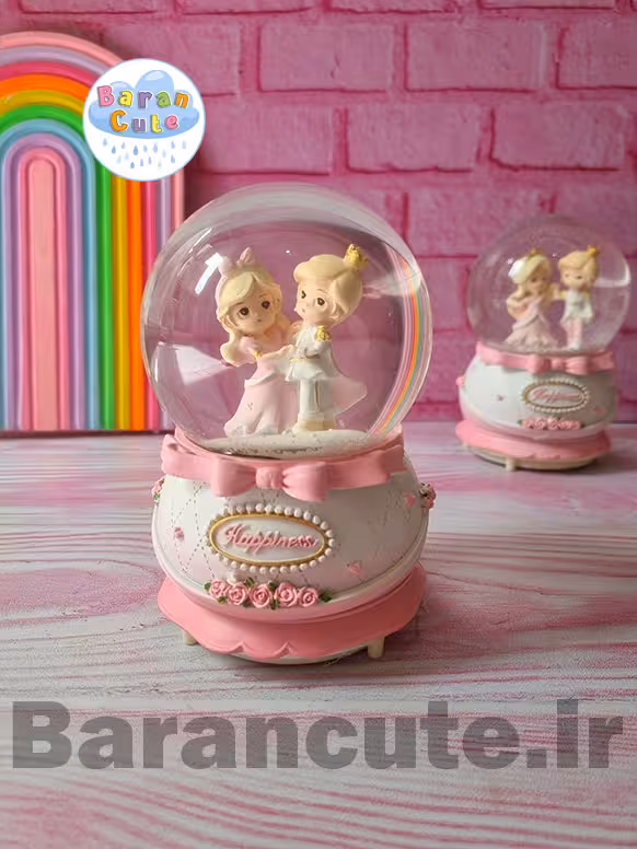 گوی موزیکال پمپی برفی چراغ دار سایز بزرگ طرح شاهزاده و پرنسس