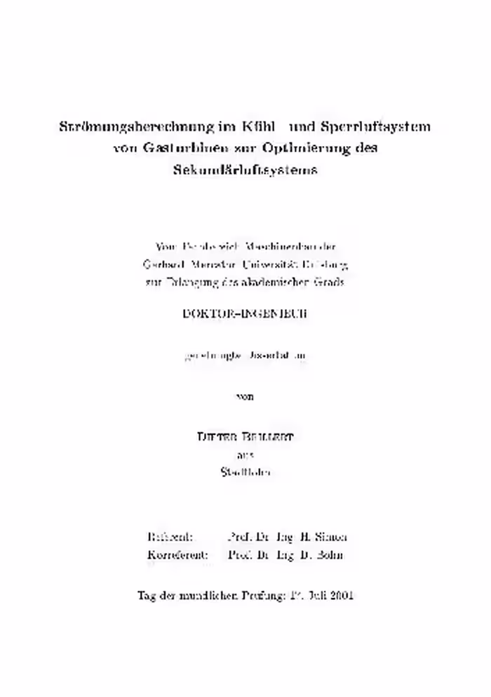 خرید و دانلود نسخه کامل کتاب Stromungsberechnung im Kuhl- und Sperrluftsystem von Gasturbinen zur Optimierung des Sekundarluftsystems