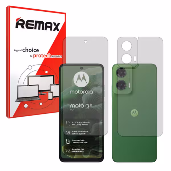 گلس صفحه نمایش و پشت گوشی موتورولا Moto G35 مدل هیدروژلی شفاف برند ریمکس کد SS
