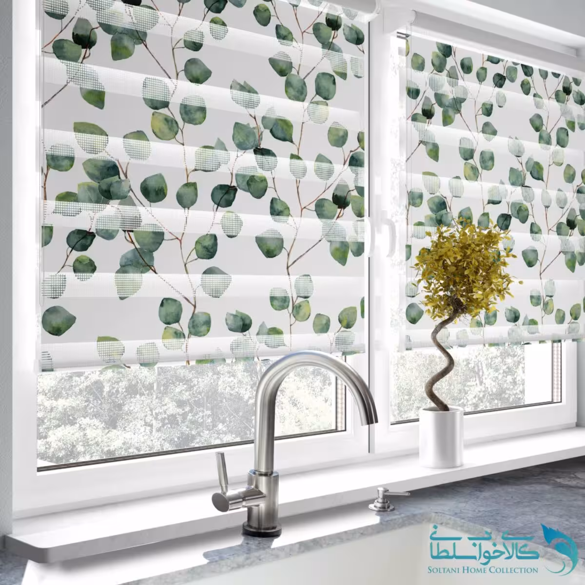 پرده زبرا طرح برگ آشپزخانه کد 1708