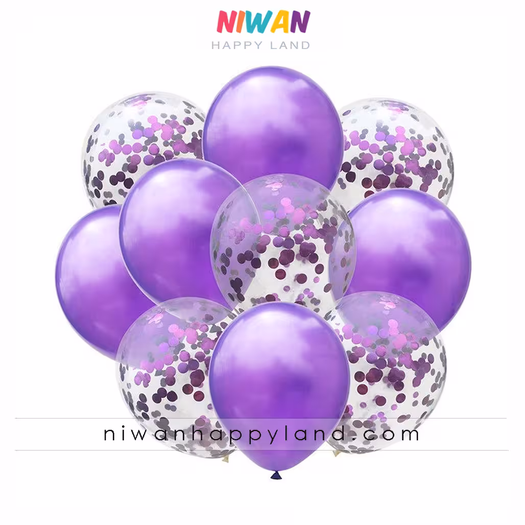پک بادکنک کروم پولکی بنفش 10عددی