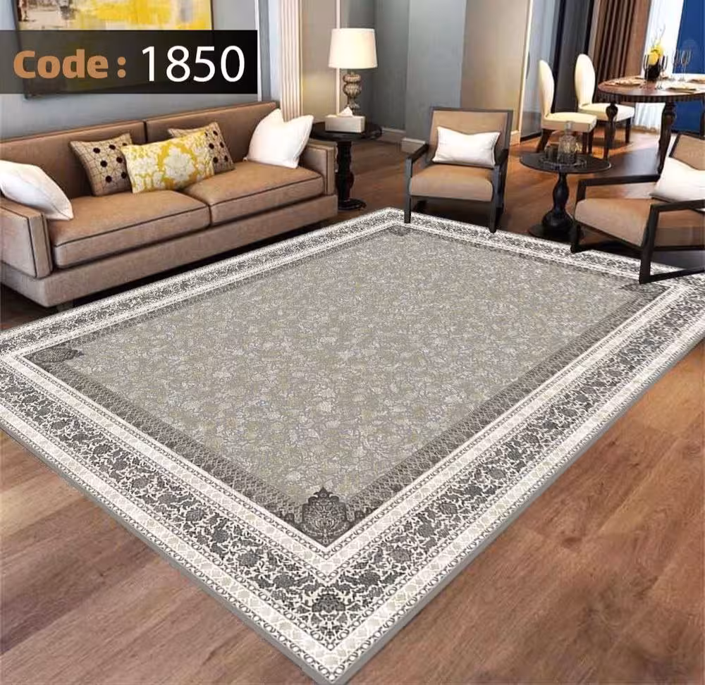 کاورفرش روفرشی دورکشدار گوشه لیفه ای طوسی کرم کد 1850