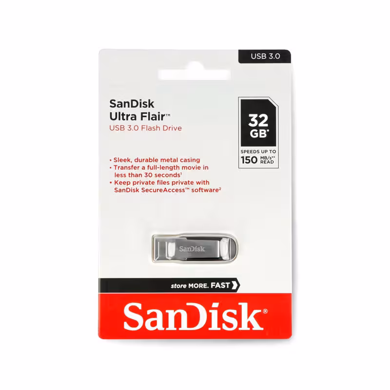 فلش 32 گیگ سن دیسک SanDisk Ultra Flair USB3.0 گارانتی آسان سرویس