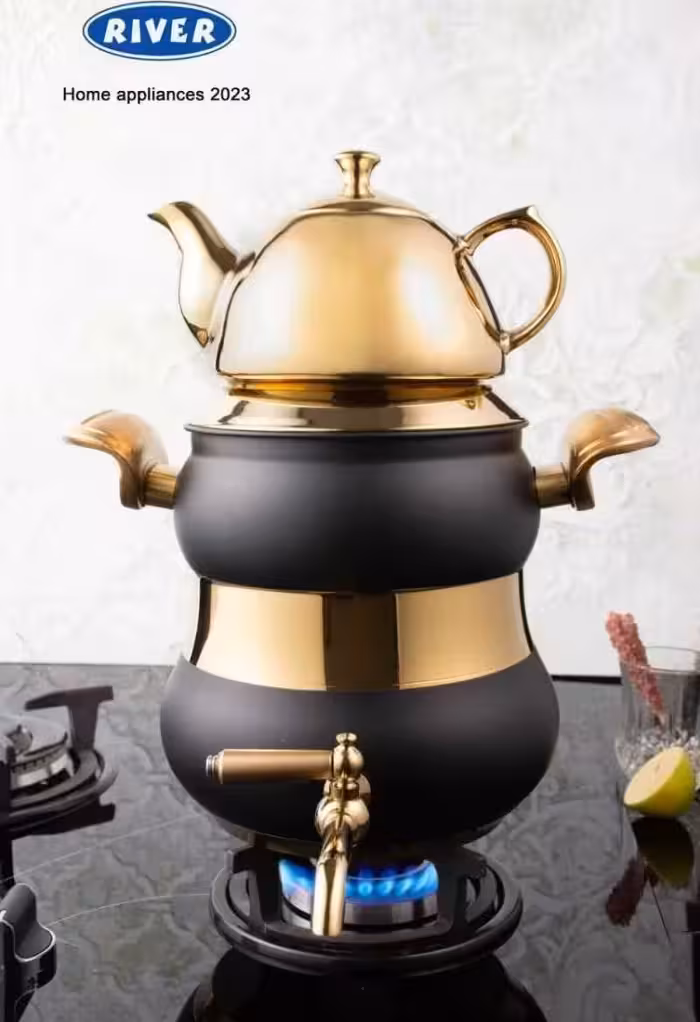 کتری و قوری استیل ریور RIVER کد 2156 مشکی طلایی