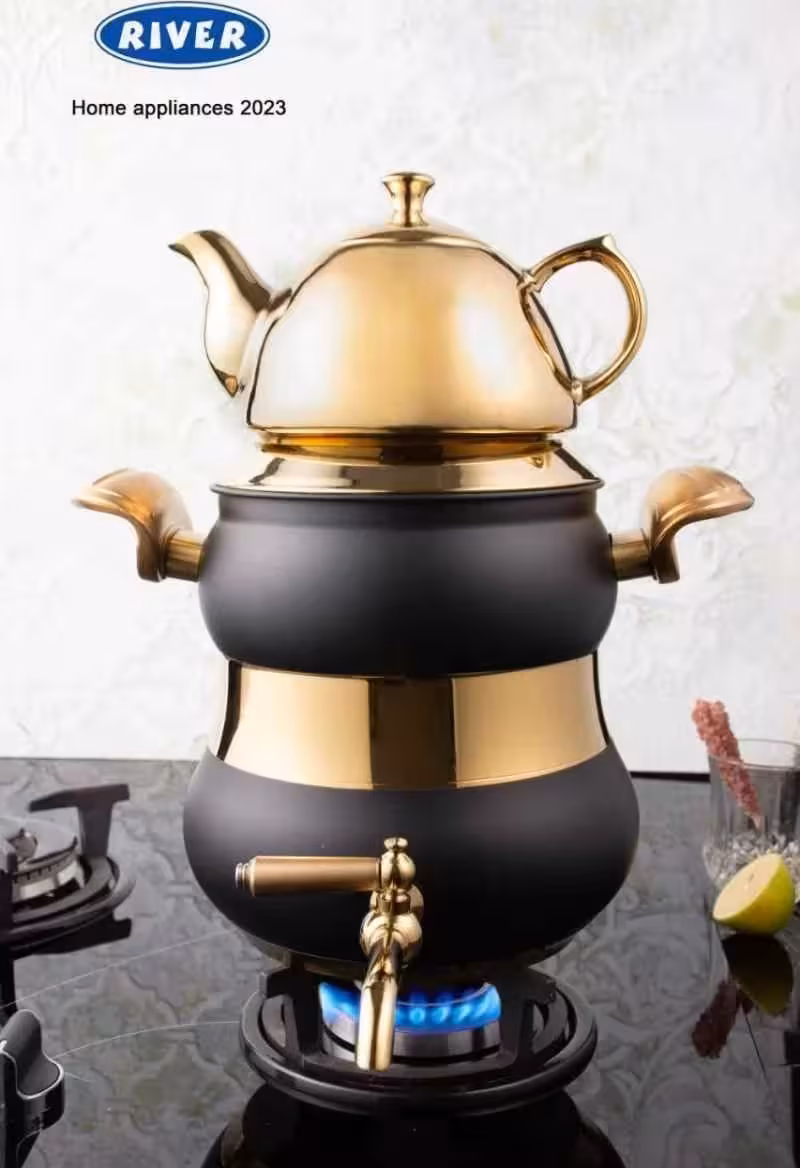 کتری و قوری استیل ریور RIVER کد 2156 مشکی طلایی