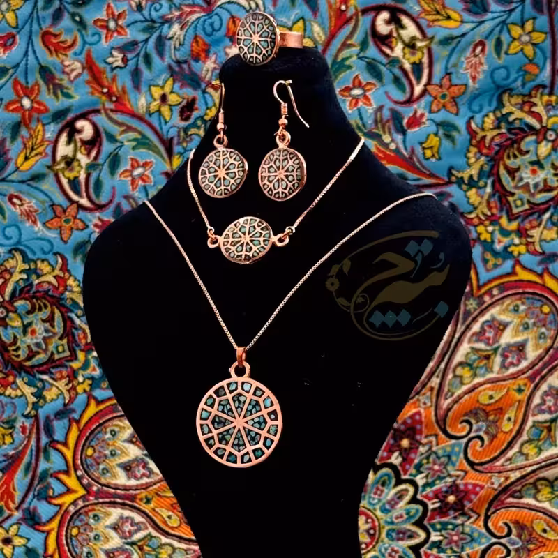 ست زیورآلات مسی فیروزه کوبی مدل 9