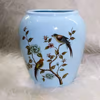 گلدان سرامیکی سفید خارجی آبی طرح بهار کد b423 عالیجناب  