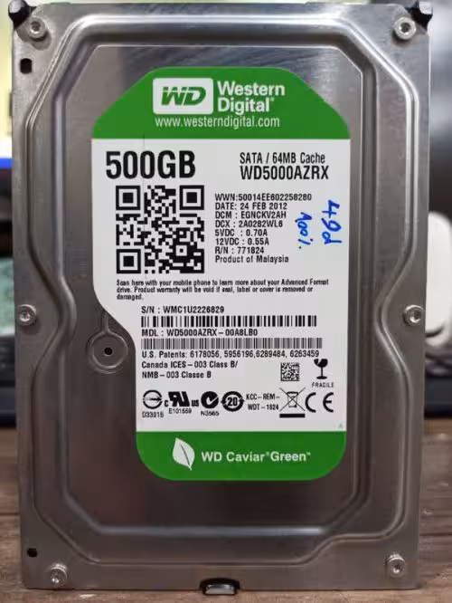هارد 500 گیگ وسترن سبز (کارکرد 49 روز)