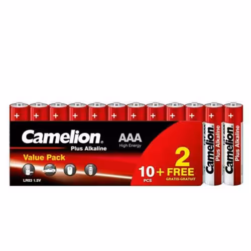باتری نیم قلمی 12 تایی آلکالاین کملیون مدل Camelion Plus Alkaline