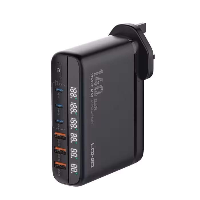 شارژر دیواری 6 پورت الدینیو A6140C GaN توان 140 وات