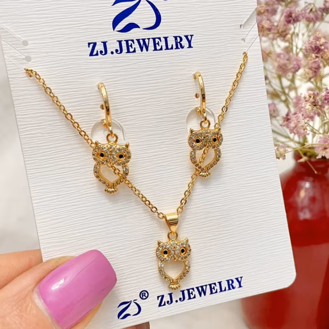 نیم ست ظریف و جواهری جغد استیل زنانه دخترانه