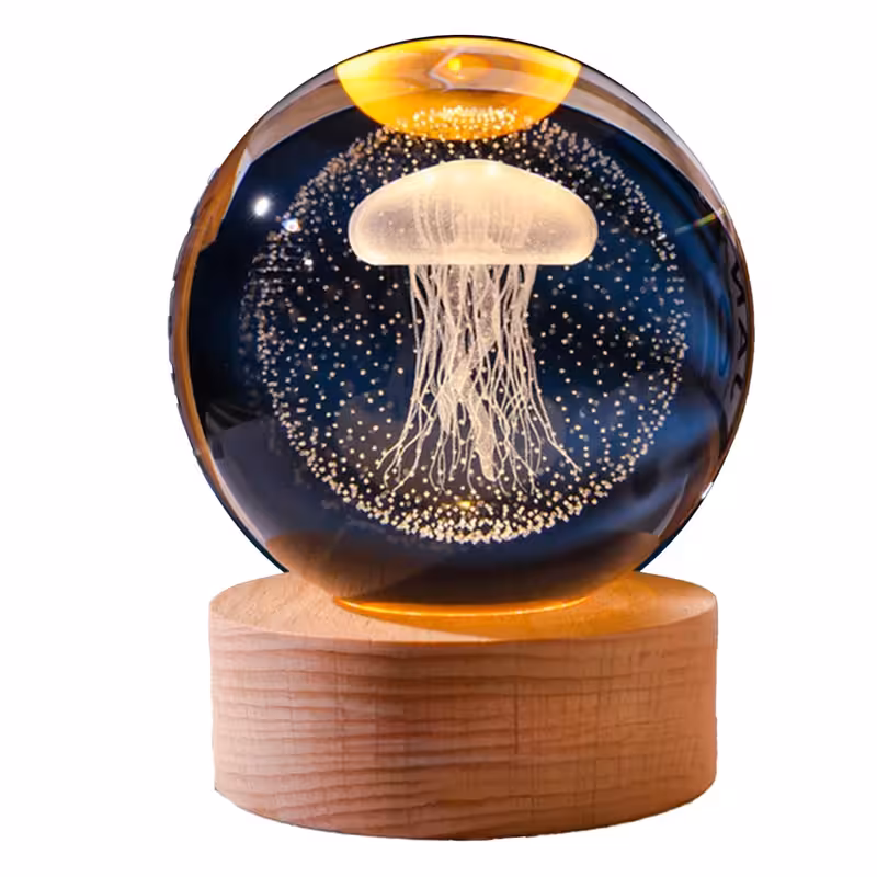 چراغ خواب گوی کریستال 3D طرح عروس دریایی